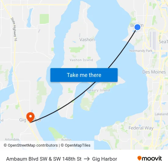 Ambaum Blvd SW & SW 148th St to Gig Harbor map