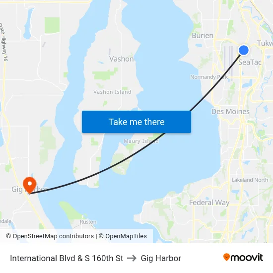 International Blvd & S 160th St to Gig Harbor map