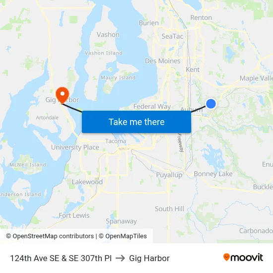 124th Ave SE & SE 307th Pl to Gig Harbor map
