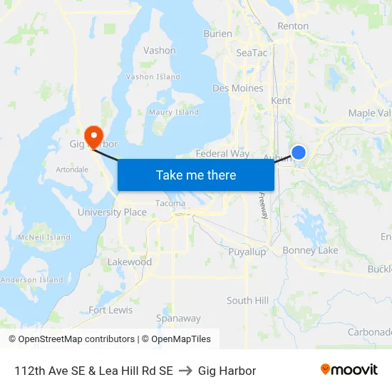 112th Ave SE & Lea Hill Rd SE to Gig Harbor map