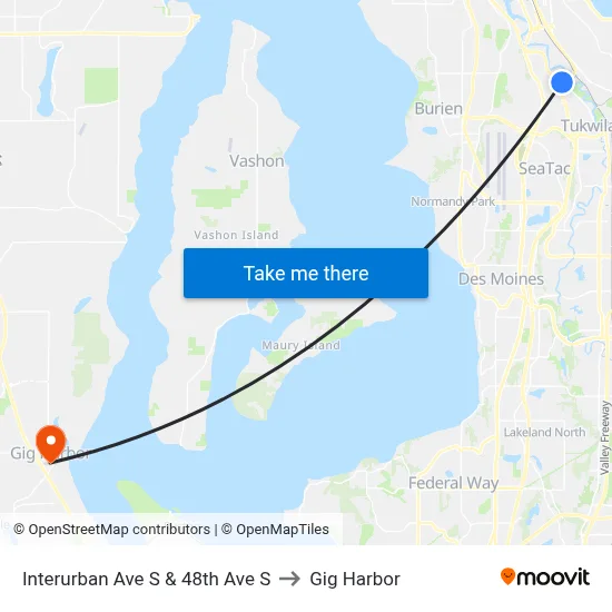 Interurban Ave S & 48th Ave S to Gig Harbor map