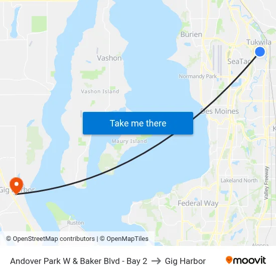 Andover Park W & Baker Blvd - Bay 2 to Gig Harbor map