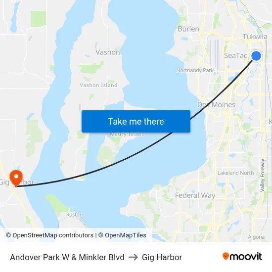 Andover Park W & Minkler Blvd to Gig Harbor map