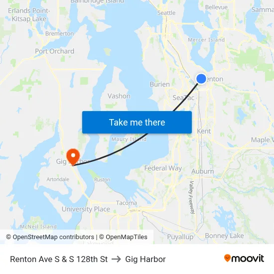 Renton Ave S & S 128th St to Gig Harbor map