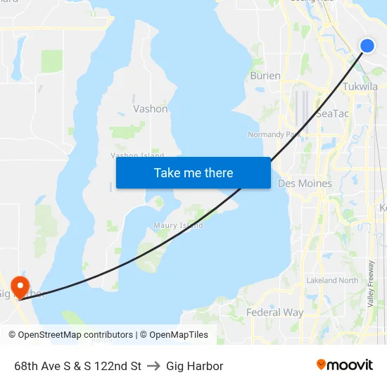 68th Ave S & S 122nd St to Gig Harbor map