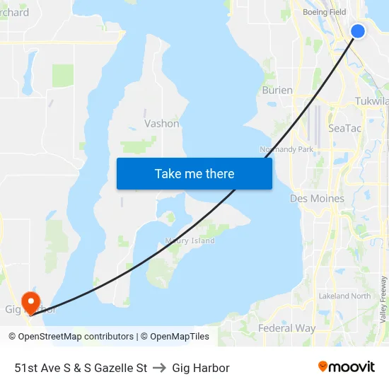 51st Ave S & S Gazelle St to Gig Harbor map