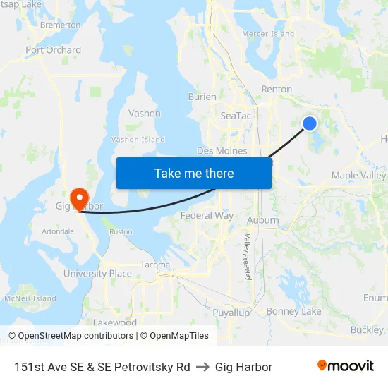 151st Ave SE & SE Petrovitsky Rd to Gig Harbor map