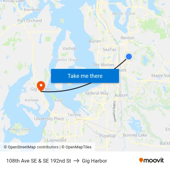 108th Ave SE & SE 192nd St to Gig Harbor map