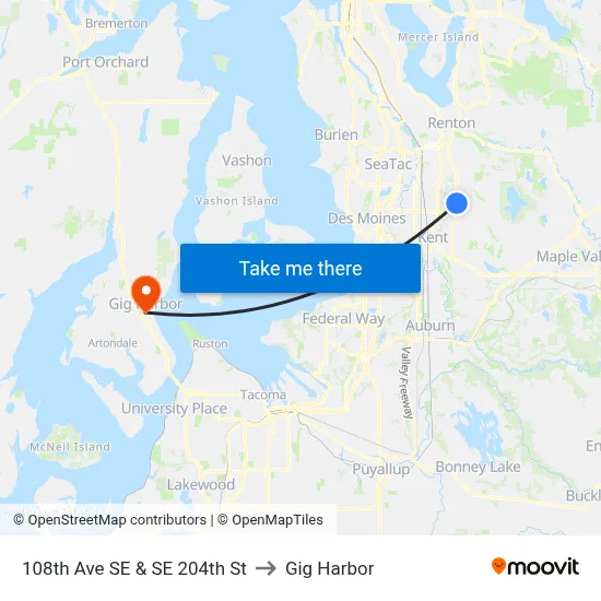 108th Ave SE & SE 204th St to Gig Harbor map
