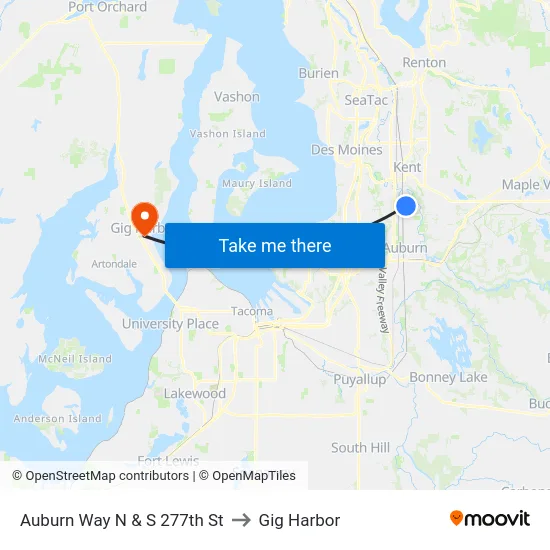 Auburn Way N & S 277th St to Gig Harbor map