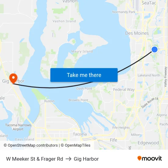 W Meeker St & Frager Rd to Gig Harbor map