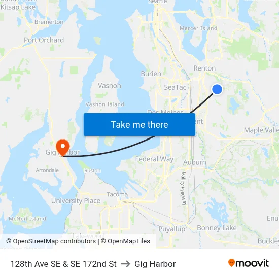 128th Ave SE & SE 172nd St to Gig Harbor map