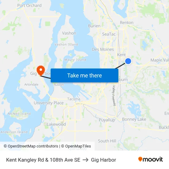 Kent Kangley Rd & 108th Ave SE to Gig Harbor map