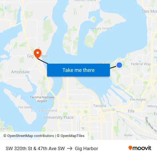 SW 320th St & 47th Ave SW to Gig Harbor map