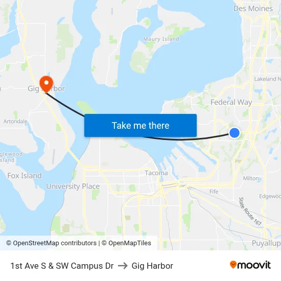 1st Ave S & SW Campus Dr to Gig Harbor map