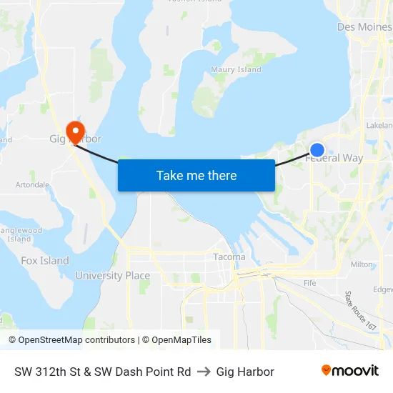 SW 312th St & SW Dash Point Rd to Gig Harbor map