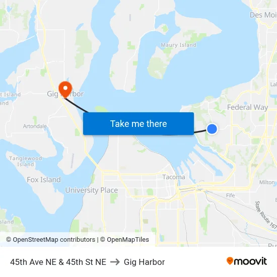 45th Ave NE & 45th St NE to Gig Harbor map