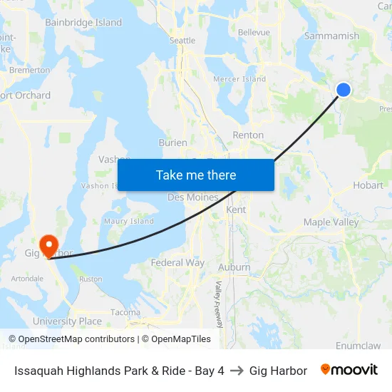 Issaquah Highlands Park & Ride - Bay 4 to Gig Harbor map