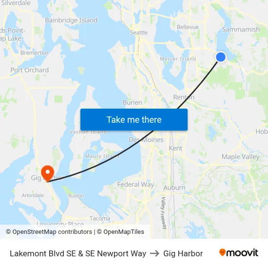 Lakemont Blvd SE & SE Newport Way to Gig Harbor map