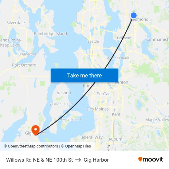 Willows Rd NE & NE 100th St to Gig Harbor map