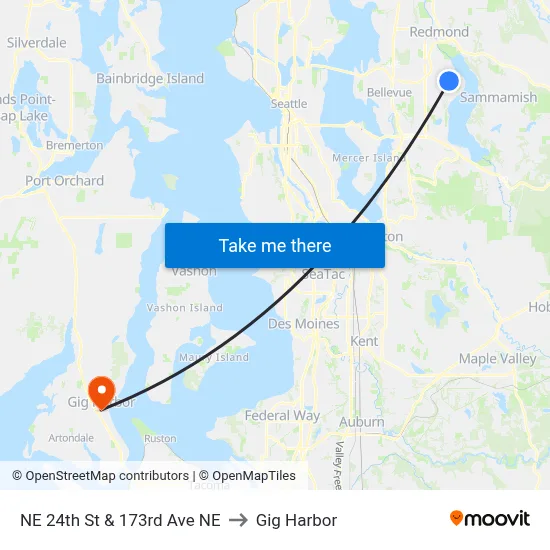 NE 24th St & 173rd Ave NE to Gig Harbor map