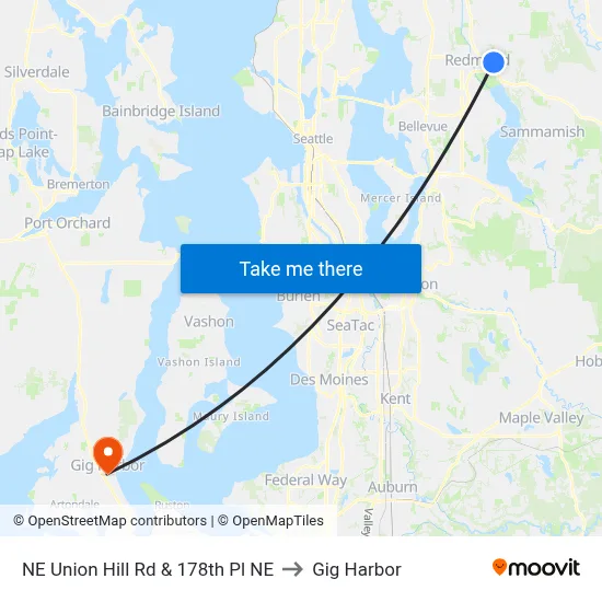 NE Union Hill Rd & 178th Pl NE to Gig Harbor map