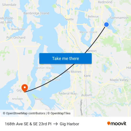 168th Ave SE & SE 23rd Pl to Gig Harbor map