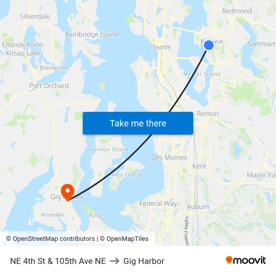 NE 4th St & 105th Ave NE to Gig Harbor map