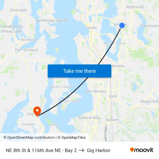 NE 8th St & 116th Ave NE - Bay 2 to Gig Harbor map
