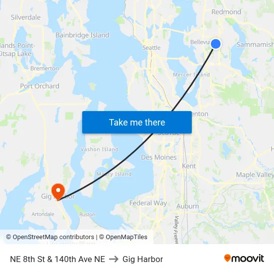 NE 8th St & 140th Ave NE to Gig Harbor map