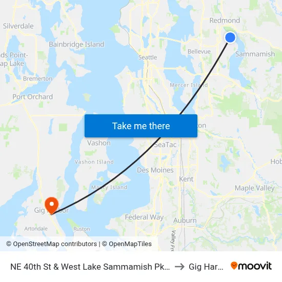 NE 40th St & West Lake Sammamish Pkwy SE to Gig Harbor map