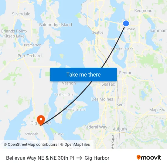 Bellevue Way NE & NE 30th Pl to Gig Harbor map
