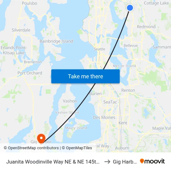Juanita Woodinville Way NE & NE 145th St to Gig Harbor map