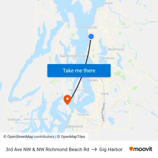 3rd Ave NW & NW Richmond Beach Rd to Gig Harbor map