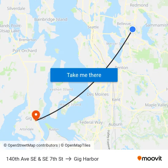 140th Ave SE & SE 7th St to Gig Harbor map