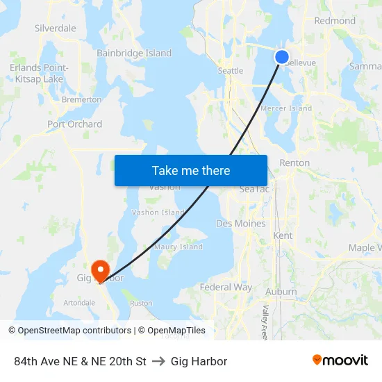 84th Ave NE & NE 20th St to Gig Harbor map