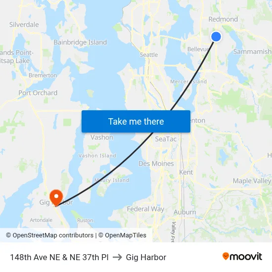 148th Ave NE & NE 37th Pl to Gig Harbor map