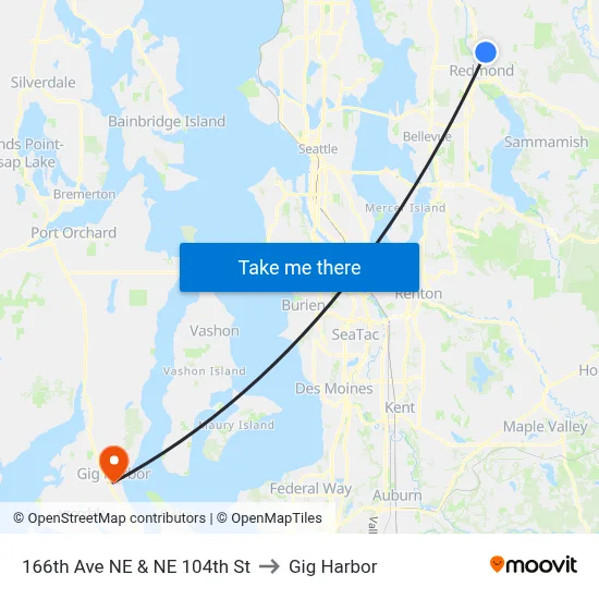 166th Ave NE & NE 104th St to Gig Harbor map
