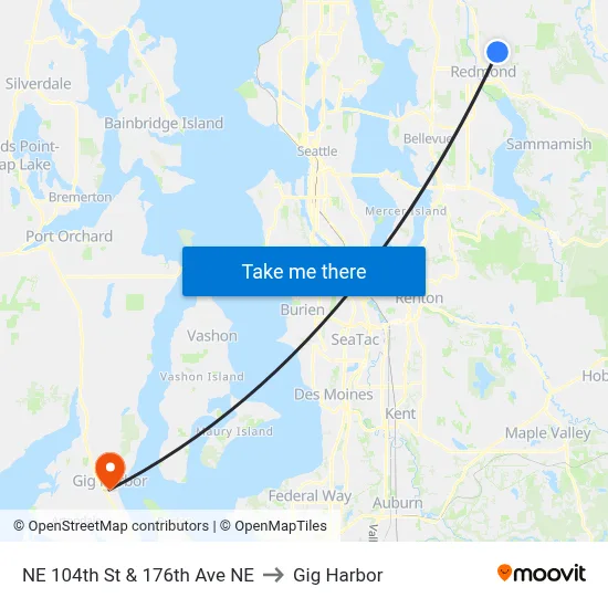 NE 104th St & 176th Ave NE to Gig Harbor map
