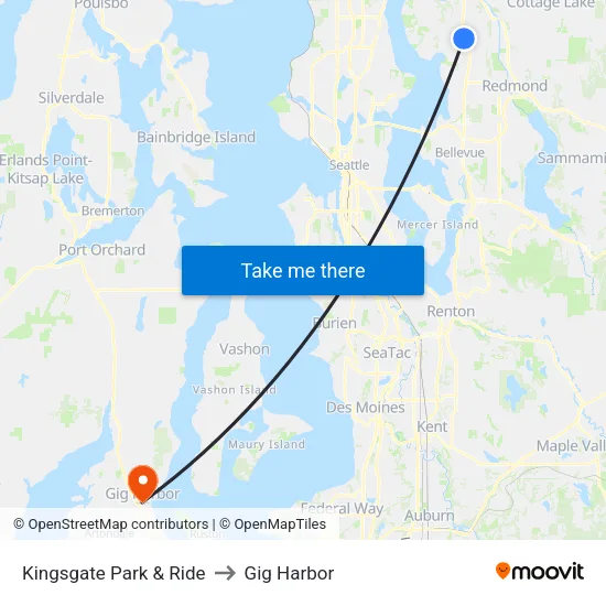 Kingsgate Park & Ride to Gig Harbor map