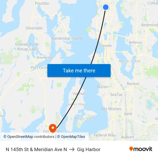 N 145th St & Meridian Ave N to Gig Harbor map