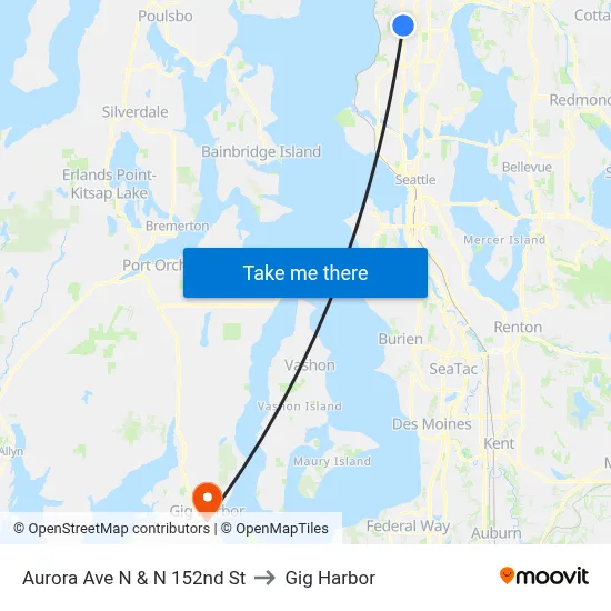 Aurora Ave N & N 152nd St to Gig Harbor map