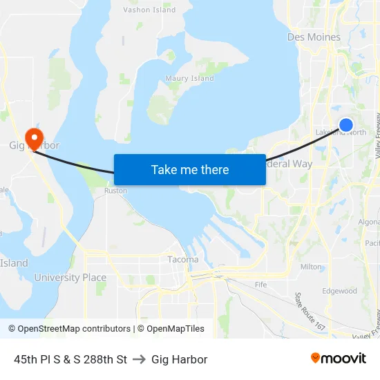 45th Pl S & S 288th St to Gig Harbor map