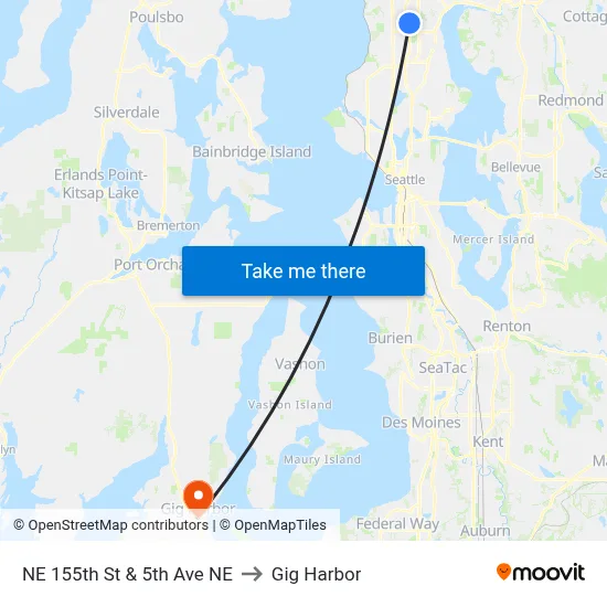 NE 155th St & 5th Ave NE to Gig Harbor map