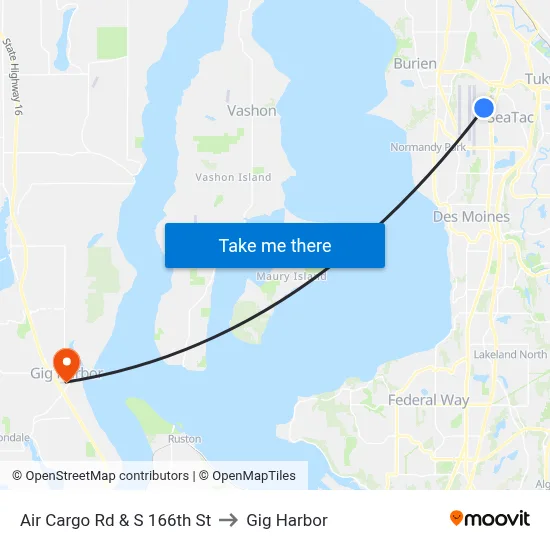 Air Cargo Rd & S 166th St to Gig Harbor map