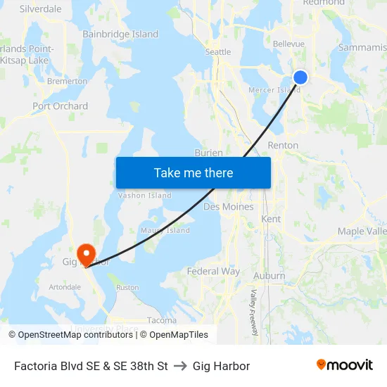 Factoria Blvd SE & SE 38th St to Gig Harbor map