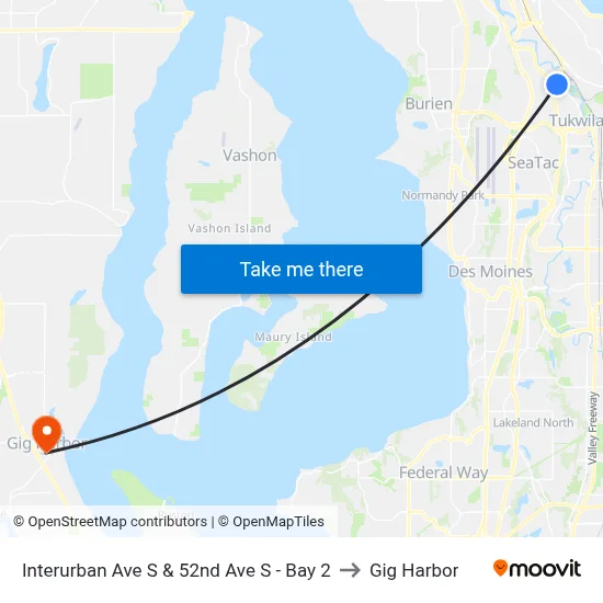 Interurban Ave S & 52nd Ave S - Bay 2 to Gig Harbor map