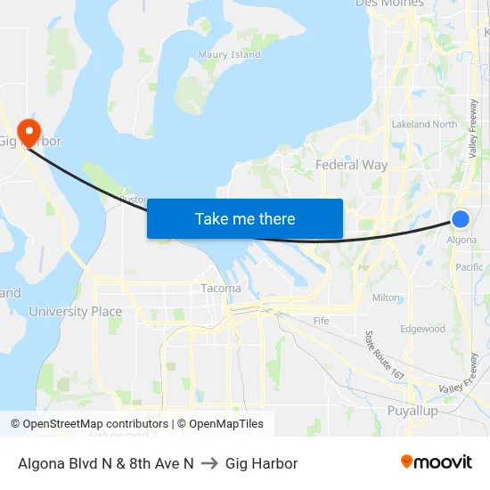 Algona Blvd N & 8th Ave N to Gig Harbor map