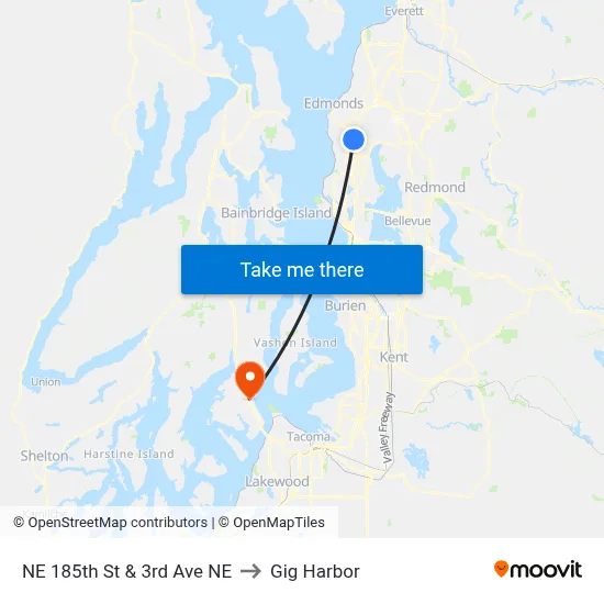 NE 185th St & 3rd Ave NE to Gig Harbor map