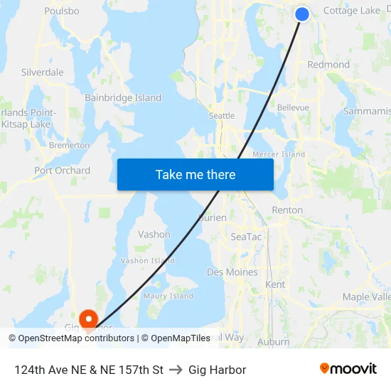 124th Ave NE & NE 157th St to Gig Harbor map